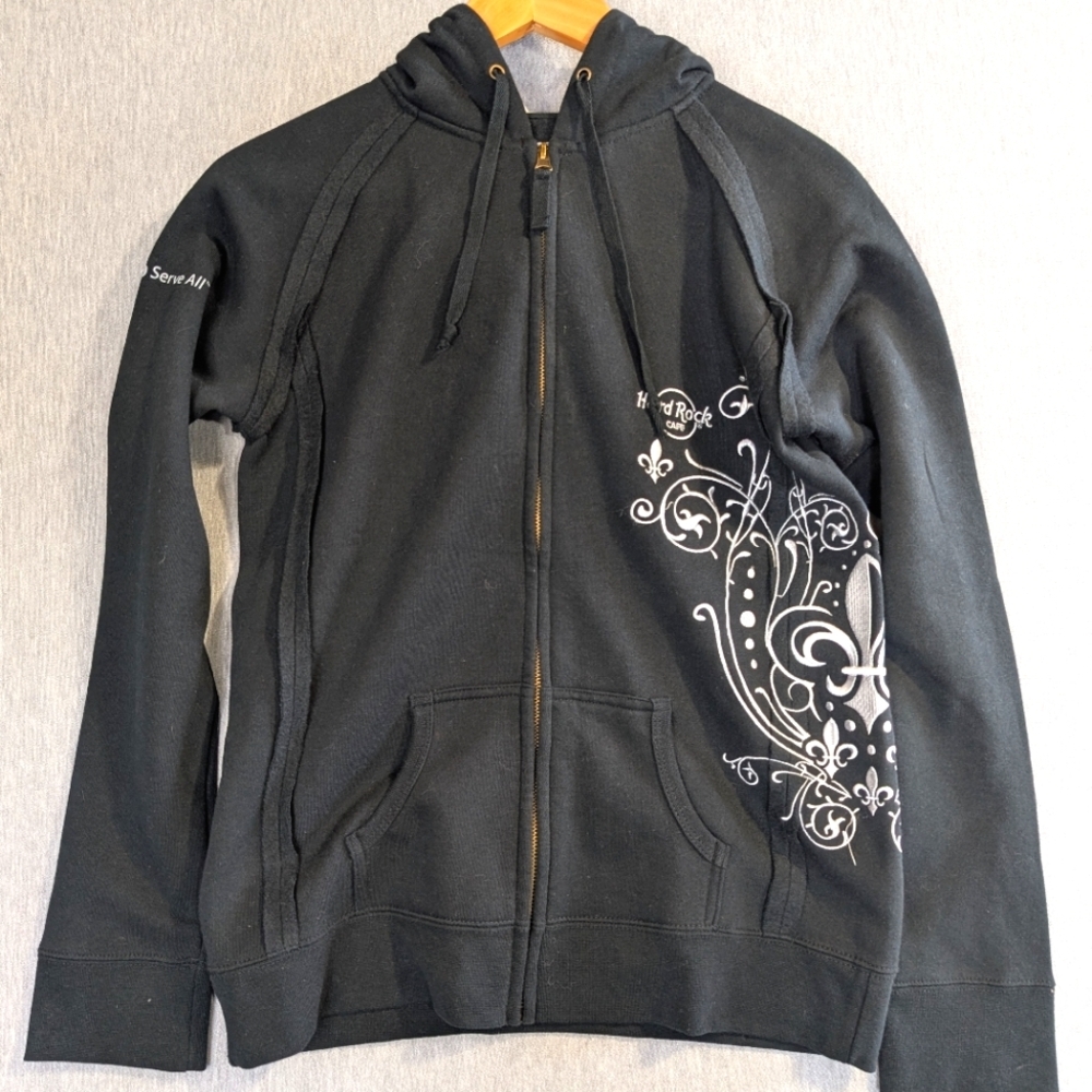 Hard Rock Cafe Hoodie Women's Large Black White Graphic Cozumel